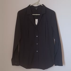 Talbots Wrinkle Resistant Black Long Sleeve Top Women Size 10